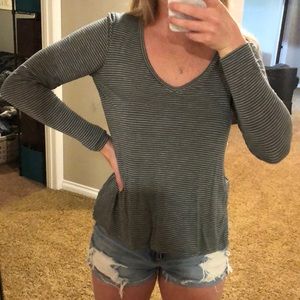American Eagle long sleeve green striped top